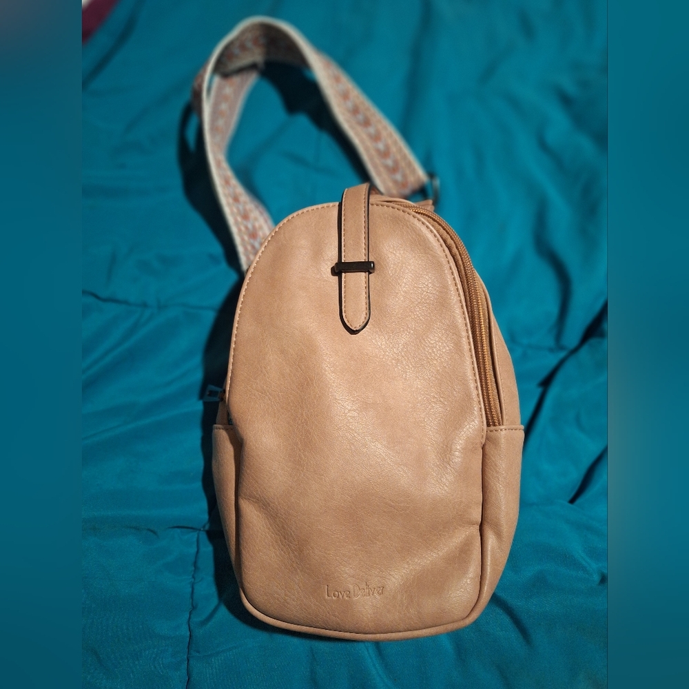 Pink Tan Backpack Paterned Strap Sling Bag‎ NWOT